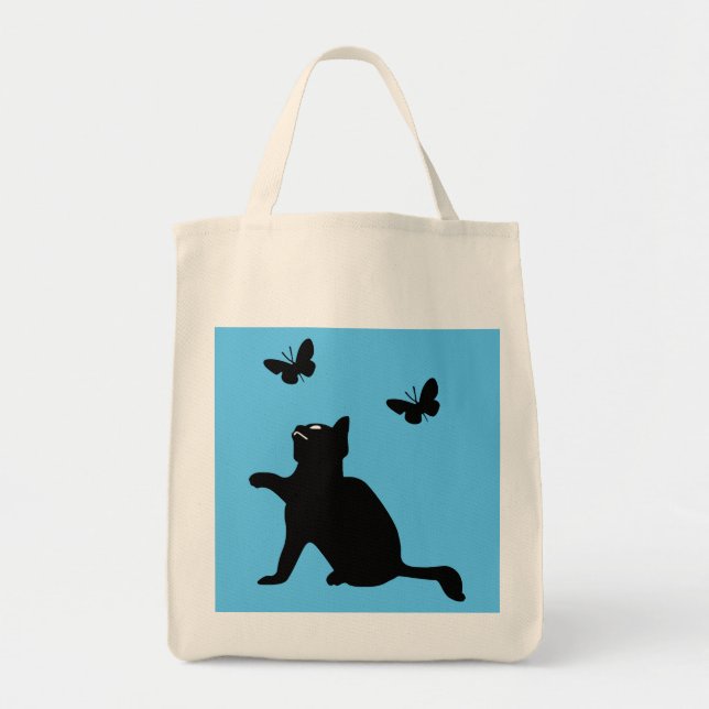 Tote Bag Cat n Papillons réutilisables Épicerie Fourre-tout (Devant)