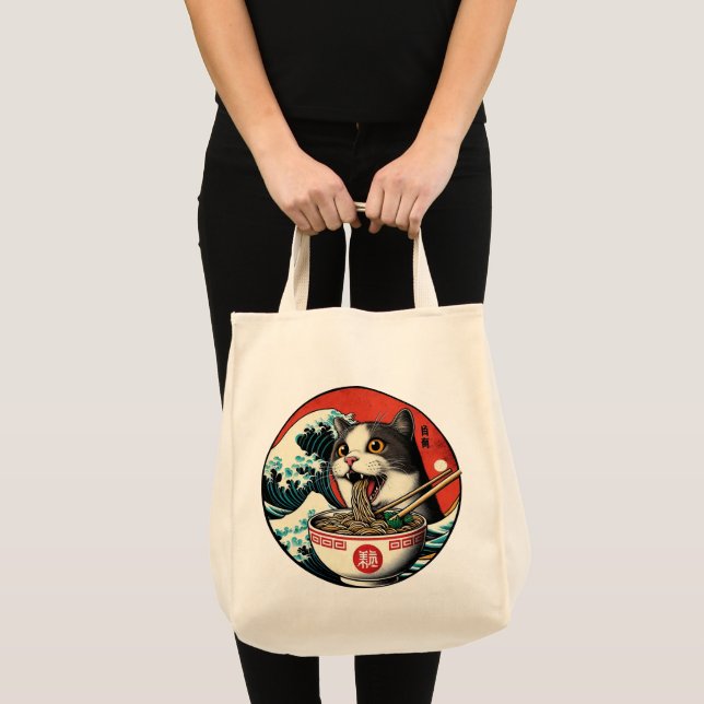 Tote Bag Cat Ramen Japanese Art Vintage Style (Devant (produit))