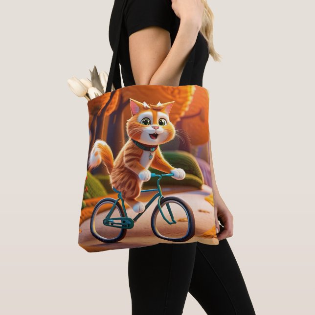 Tote Bag Cat riding a bicycle (De près)