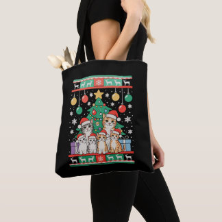 Tote Bag Cat Ugly Christmas Tree Lights Xmas Holiday