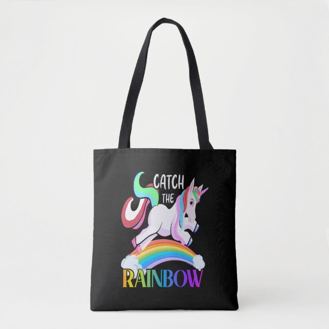 Tote Bag Catch The Rainbow - Unicorn Designs (Devant)
