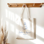 Tote Bag Câteau Mariage à la main, à la main, français<br><div class="desc">Célébrez votre journée spéciale avec ce Sac fourre-tout de gâteau Mariage Vintage à la main, imprimé à la main. Doté d'un charmant dessin de gâteau à doodle bleu et blanc et d'un arc de coquette vintage, ce fourre-tout allie un design minimaliste et élégant à une esthétique fantaisiste et ludique. L'écriture...</div>