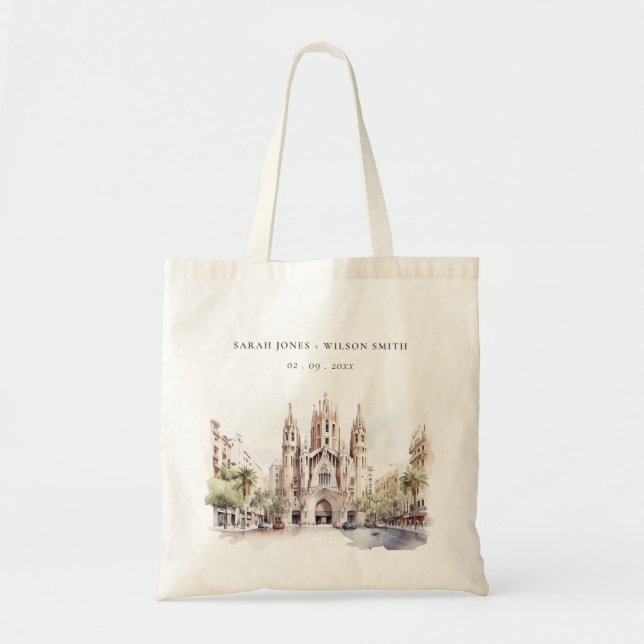 Tote Bag Cathédrale de Barcelone Espagne Mariage d'aquarell (Devant)