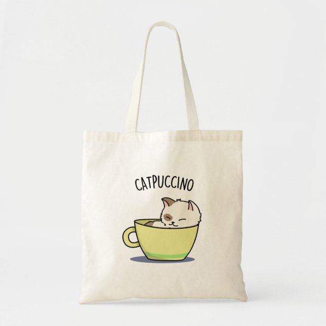 Tote Bag Catpuccino Funny Kitty Chat En Pun De Coupe (Devant)