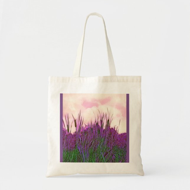 Tote Bag Cattails avec le ciel rose dramatique et le (Devant)