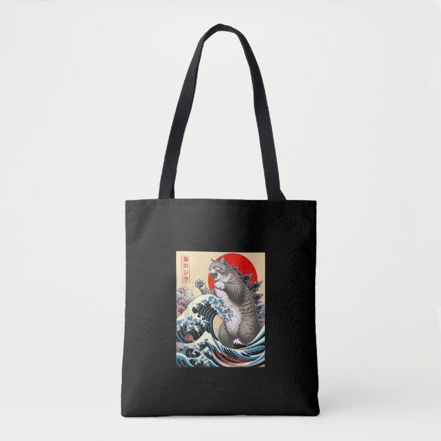 Tote Bag Catzilla Chat Art Japonais Dons De Chat Drôle Pour (Devant)