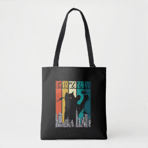 Tote Bag Catzilla Vintage Retro Funny Chat Kitten Halloween