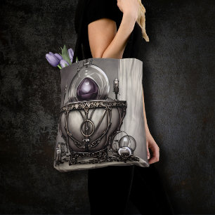 Tote Bag Cauldron argenté orné avec balle en cristal violet