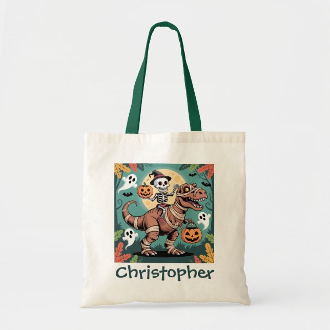 Tote Bag Cavalier Dino Squelette – Squelette sur T-Rex Momi (Devant)