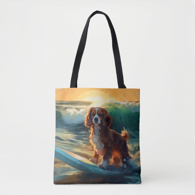Tote Bag Cavalier King Beach Surf Peinture (Devant)