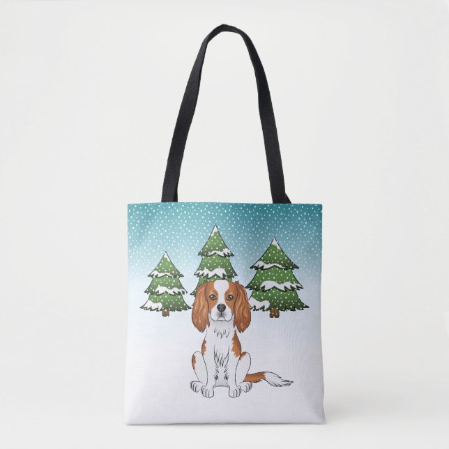 Tote Bag Cavalier King Charles Spaniel Blenheim en Hiver (Devant)