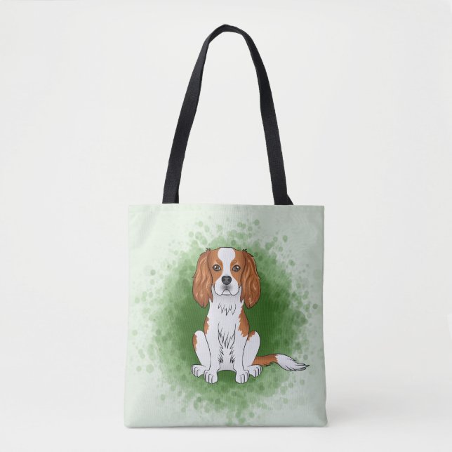 Tote Bag Cavalier King Charles Spaniel Blenheim sur fond ve (Devant)