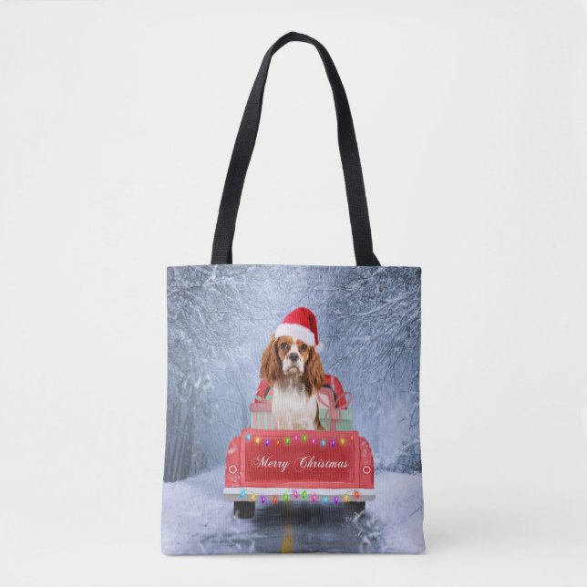 Tote Bag Cavalier King Charles Spaniel Chien neige noël (Devant)
