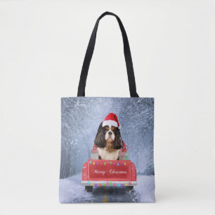 Tote Bag Cavalier King Charles Spaniel Chien neige noël