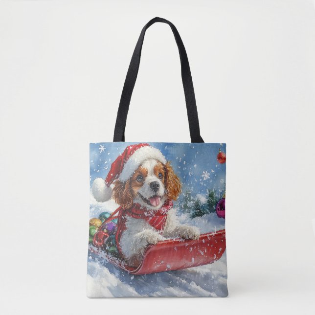 Tote Bag Cavalier King Charles Spaniel Chien Sledge Noël (Devant)