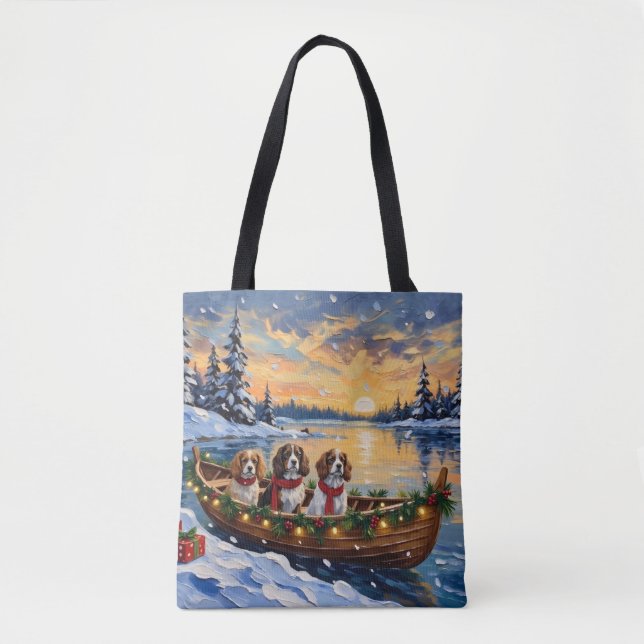 Tote Bag Cavalier King Charles Spaniel Noël Bateau (Devant)