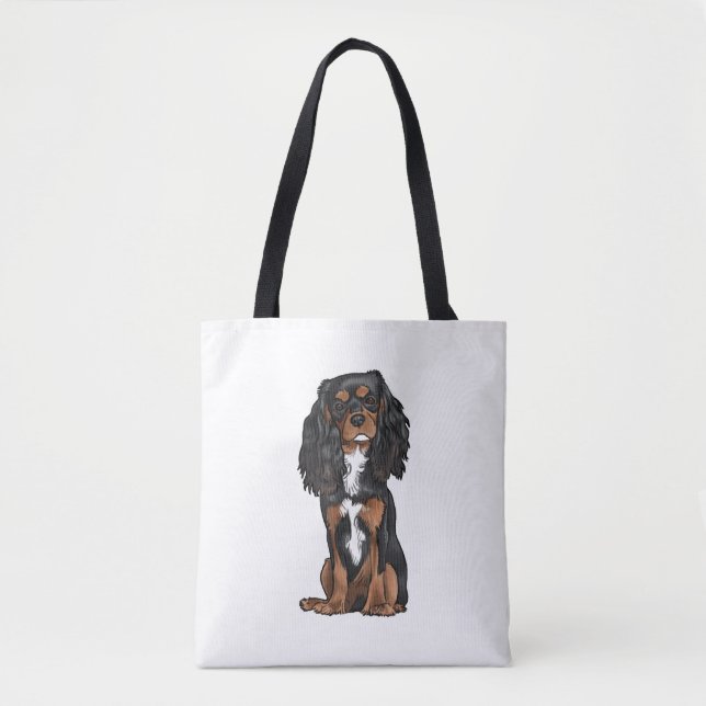Tote Bag Cavalier King Charles Spaniel - Noir et Tan (Devant)
