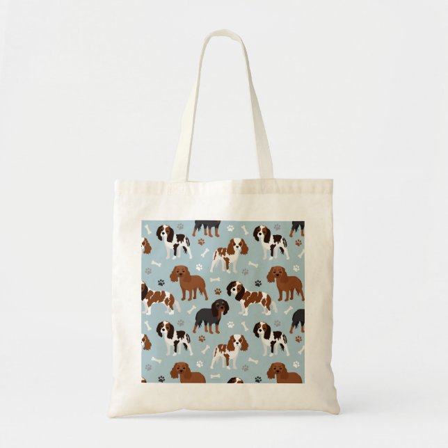 Tote Bag Cavalier King Charles Spaniel Paws and Bones (Devant)