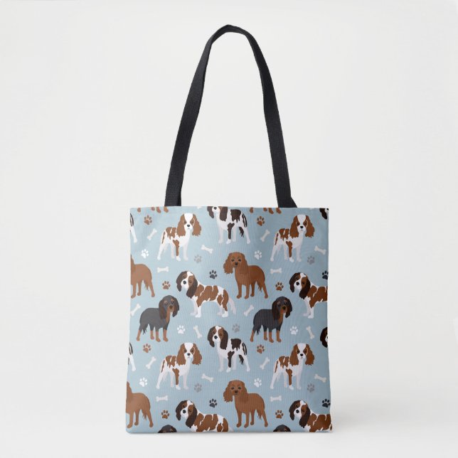 Tote Bag Cavalier King Charles Spaniel Paws and Bones (Devant)