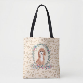 Tote Bag Cavapoo Chien Empreinte de patte & Chien Bone Cute