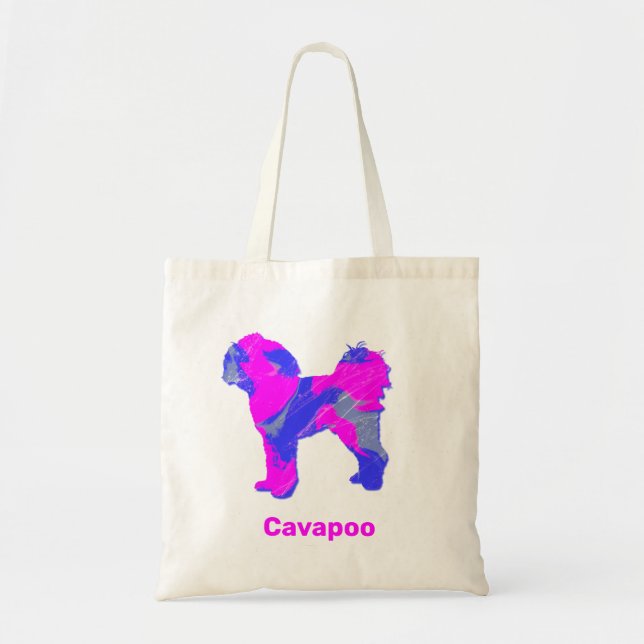 Tote Bag Cavapoo Chien fou Hot Rose & Blue (Devant)