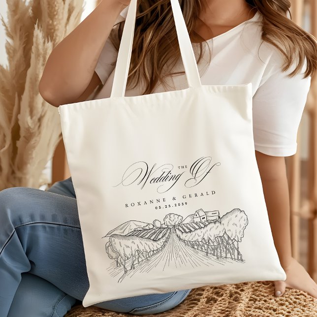 Tote Bag Cave de Vigne Dessinée Faveur de Mariage Napa Vall (Créateur téléchargé)