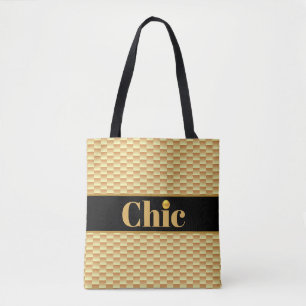 Tote Bag Ceinture noire chic sur motif géométrique doré & c