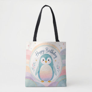 Tote Bag Célébration d'anniversaire arc-en-ciel de manchot 