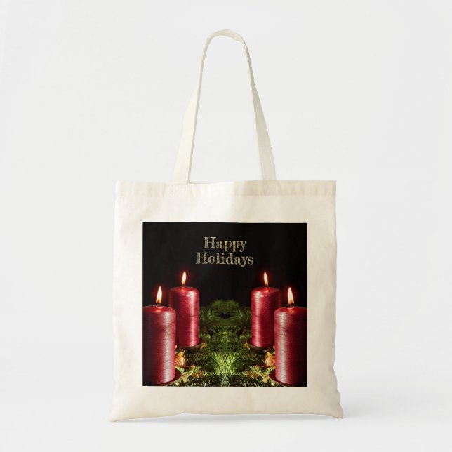Tote Bag Célébration de Noël Bougies Rouges Vacances d'Hive (Devant)