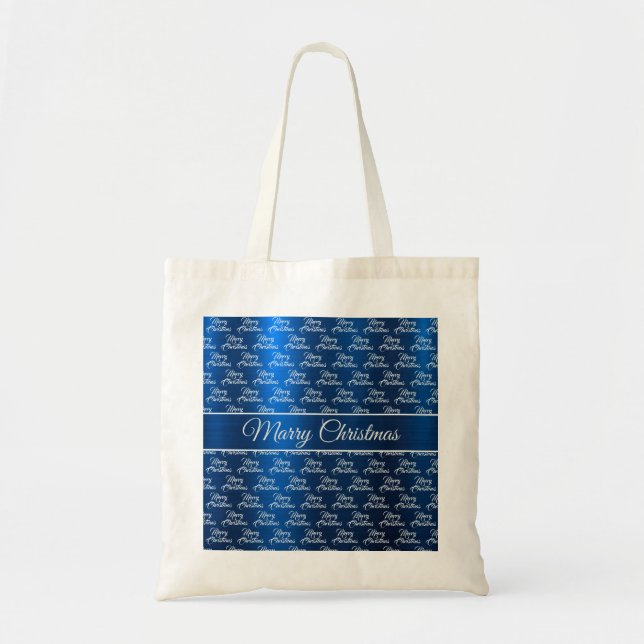 Tote Bag Célébration de Noël Flocons de Neige Blancs Bleu M (Devant)
