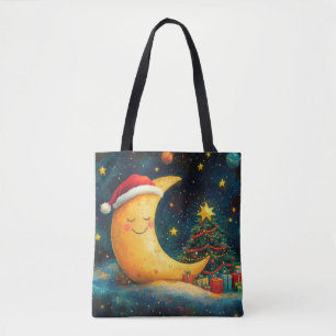 Tote Bag Célébration drôle de la Lune de Noël dans la Galax