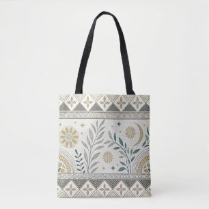 Tote Bag Céleste Botanique Folk Art Motif sans couture