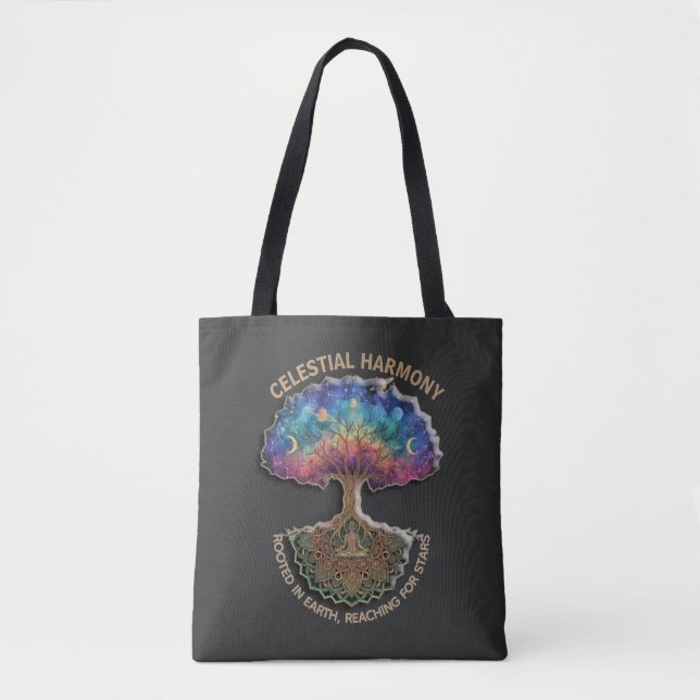 Tote Bag Celestial Harmony Tree - Cosmic Meditation Mandala (Devant)