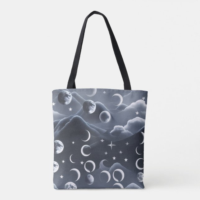 Tote Bag Celestial Moon Phases Soft Grey Luxury Aesthetic (Dos)