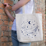 Tote Bag Celestial Whale<br><div class="desc">Line art illustration of a whale on a background of stars and a moon.</div>