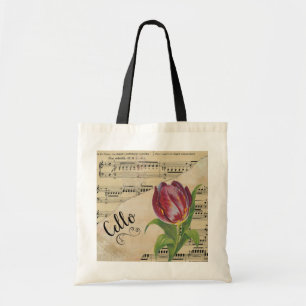 Tote Bag Cello Elegant Tulip Partition Vintage