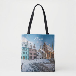 Tote Bag Centre-ville hivernal neige à Riga, Lettonie