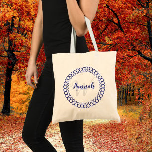 Tote Bag Cercle Décoratif Bleu Personnaliser Monogram Fourr