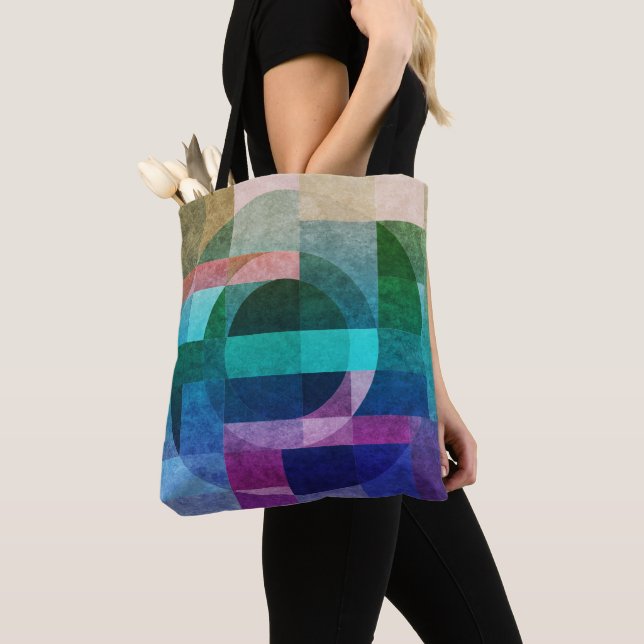Tote Bag Cercle géométrique abstrait moderne bleu vert rose (De près)