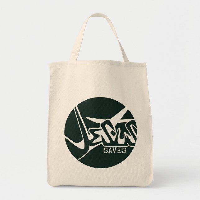 Tote Bag Cercle vert La Croix Jésus sauve Graffiti (Devant)