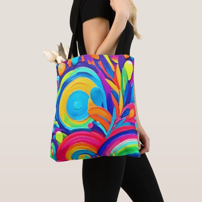 Tote Bag Cercles Abstraits colorés Peinture (De près)
