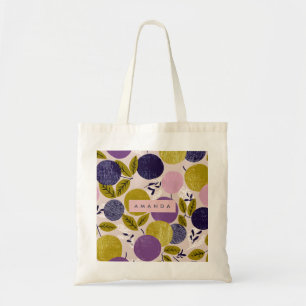 Tote Bag Cercles Abstraits Personnalisés en Prune et Olive