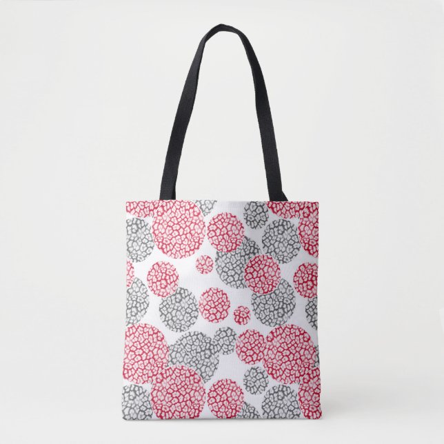 Tote Bag Cercles avec imprimé léopard gris et rouge (Devant)