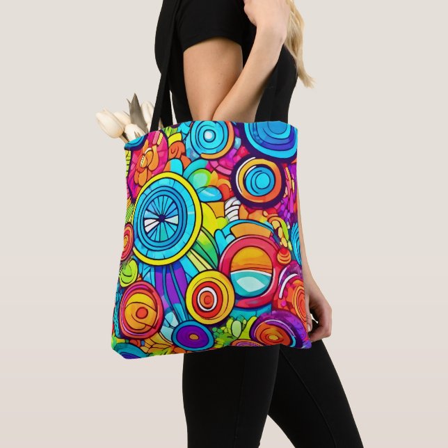 Tote Bag Cercles colorés Art Abstrait (De près)