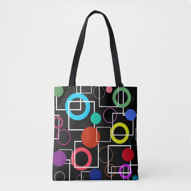 Tote Bag Cercles colorés et carrés blancs (Devant)