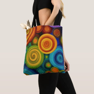 Tote Bag Cercles concentriques abstraits en multicolore vib