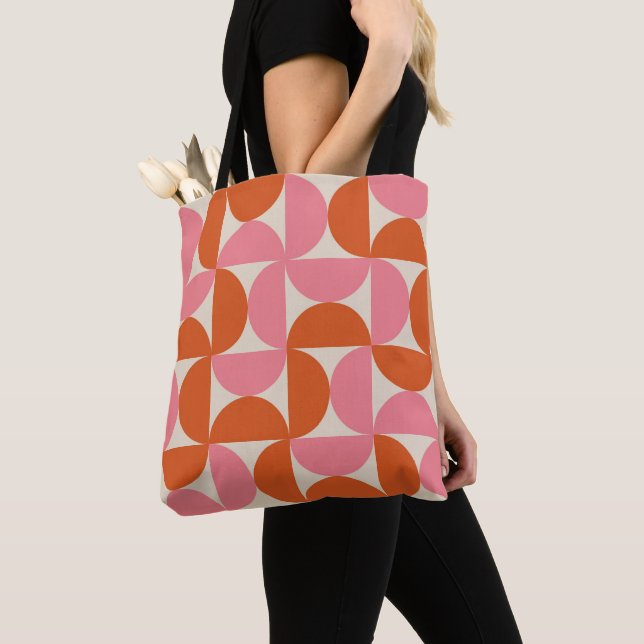 Tote Bag Cercles demi siècle rose et orange  (De près)