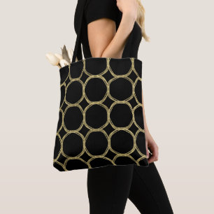 Tote Bag Cercles d'or & Noir élégant Moderne Chic tendance