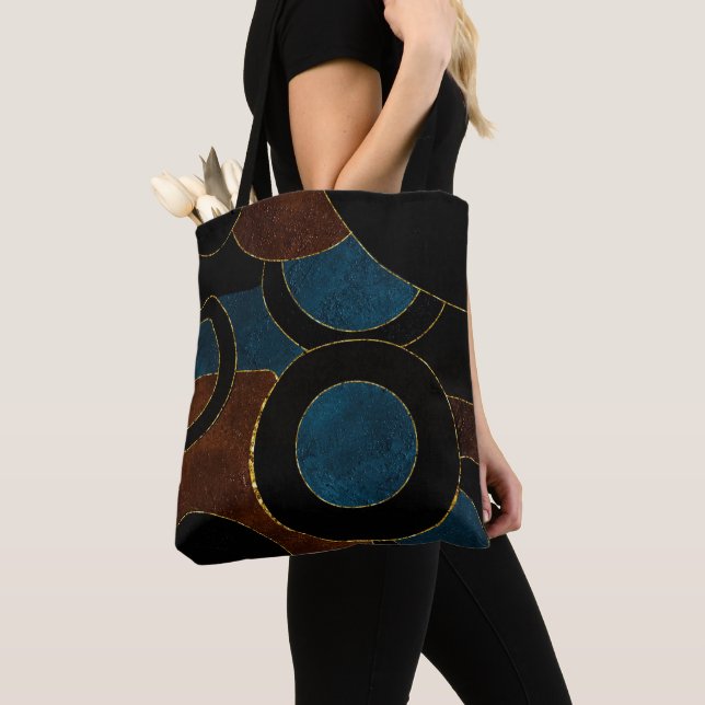 Tote Bag Cercles Géométriques Abstraits Paillettes Or Feuil (De près)