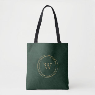 Tote Bag Cercles Géométriques Dorés Monogramme Vert Fausse 